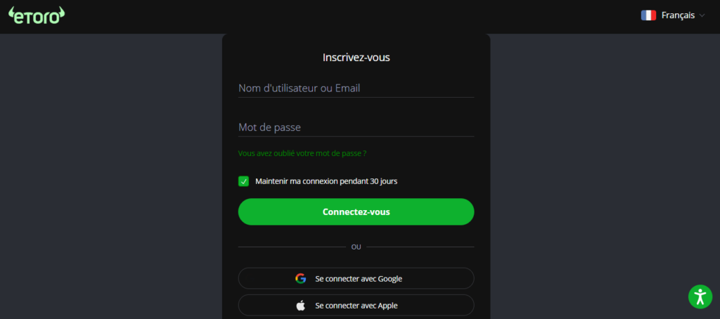 Inscription eToror