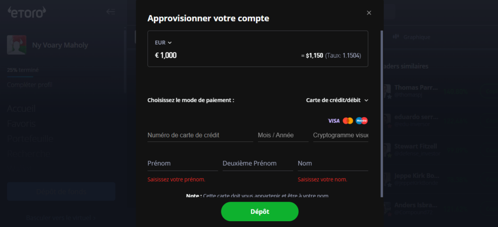 Depôt eToro