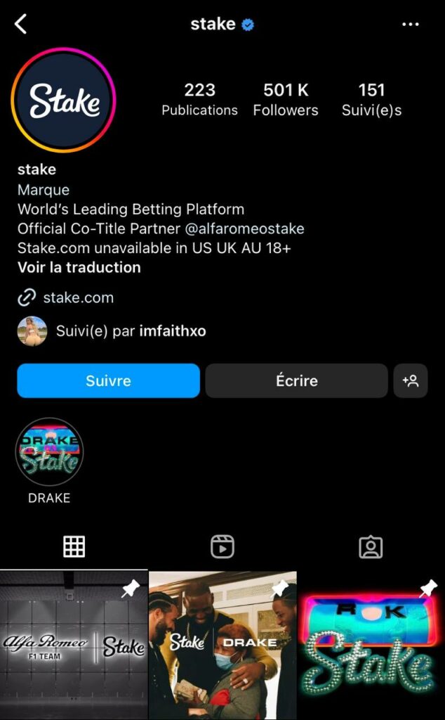 instagram stake partenariat drake