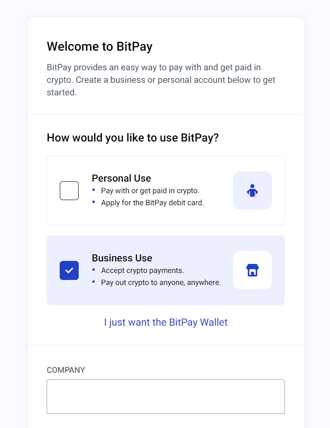 bitpay inscription entreprise