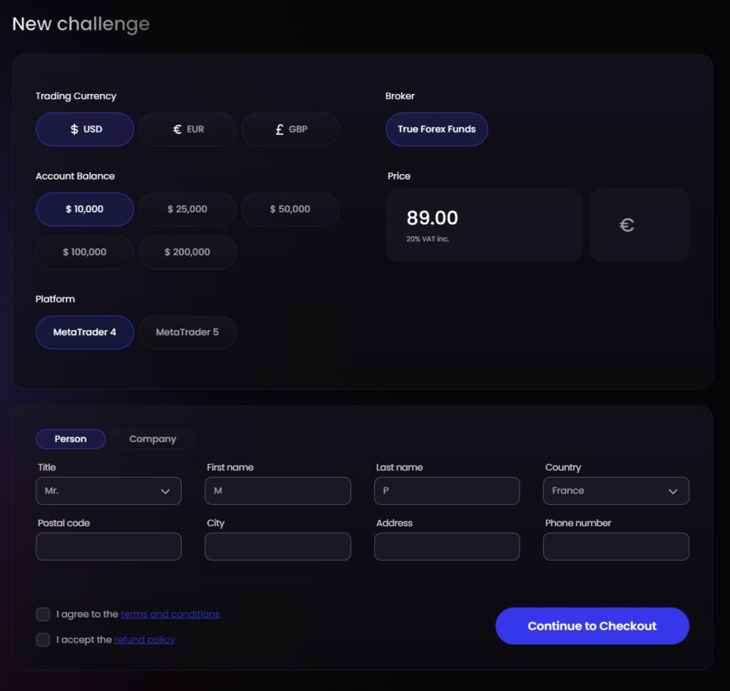 challenge true forex funds