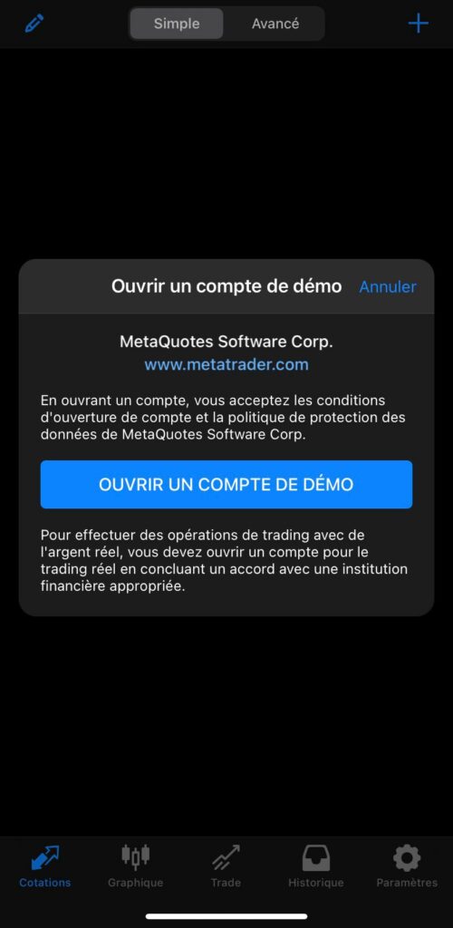 ouvrir compte démo metatrader 4