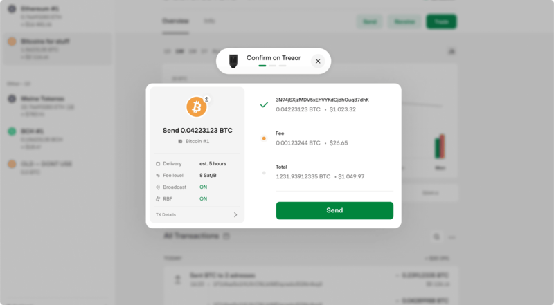 envoi bitcoin trezor one