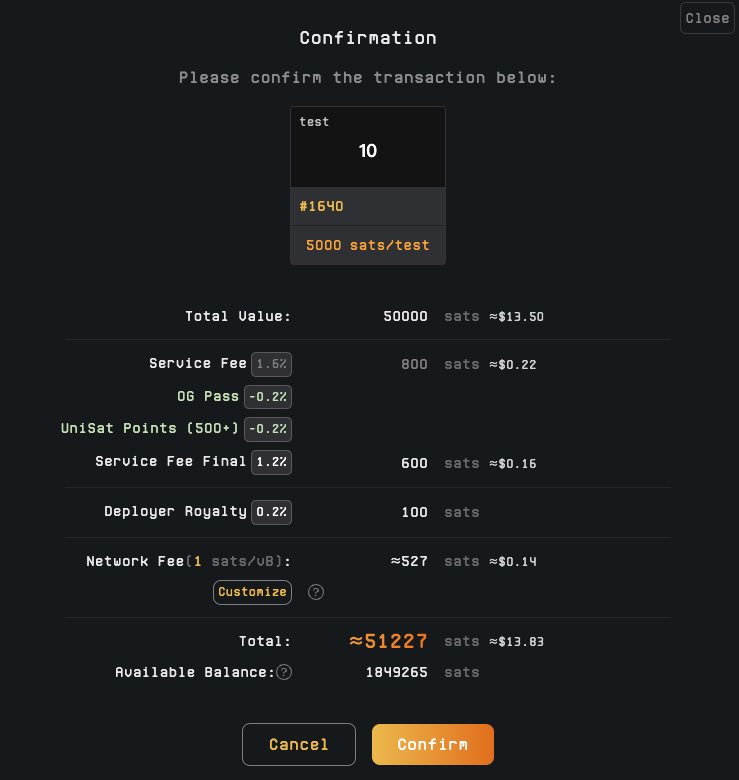 confirmation achat token brc20
