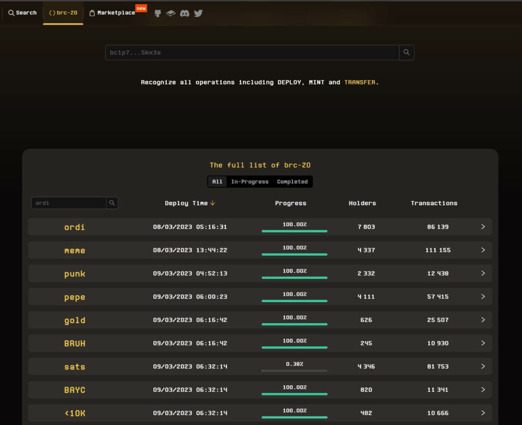 list tokens brc 20 unisat mint