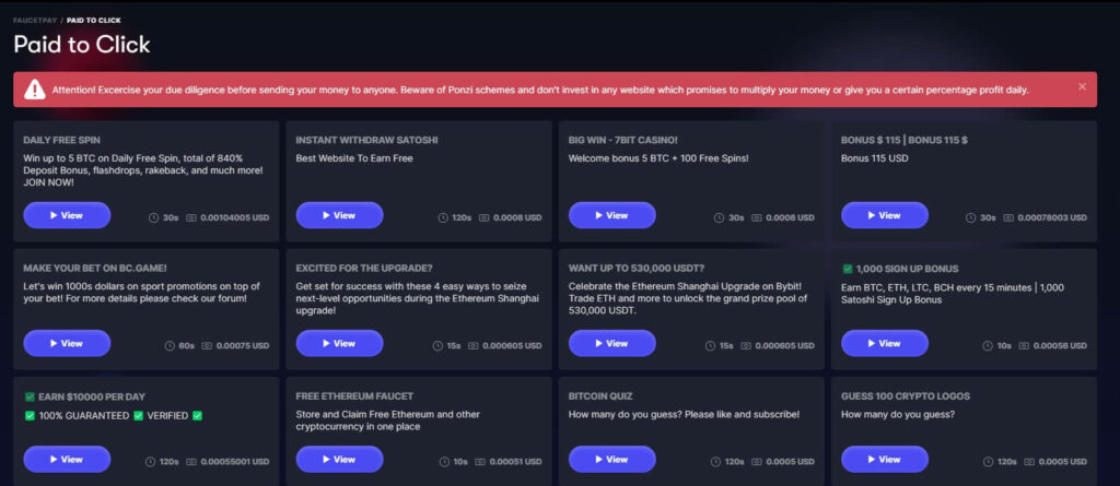 paid to click faucetpay