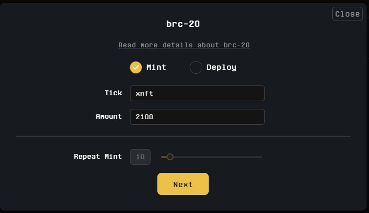 mint amount token brc-20