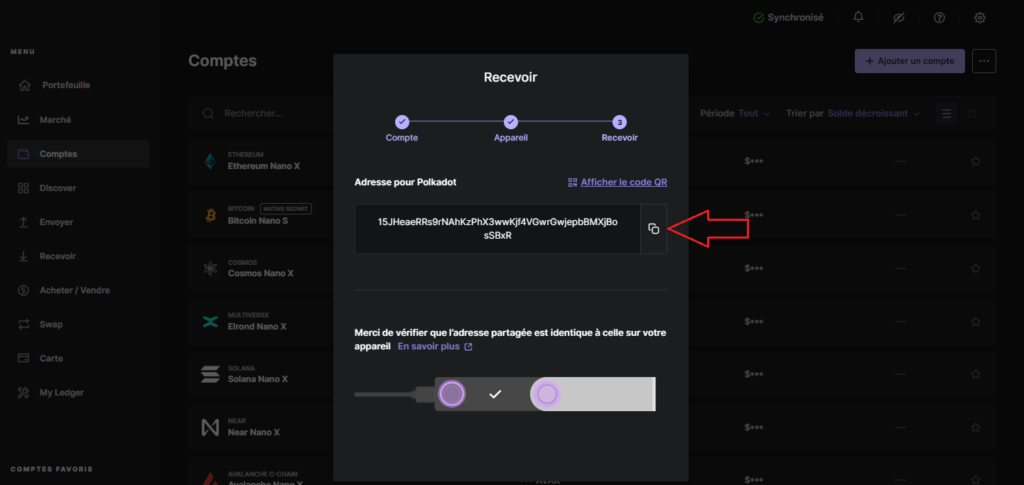 recevoir crypto ledger