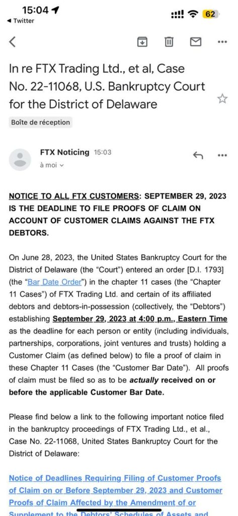 mail ftx claim portail réclamations