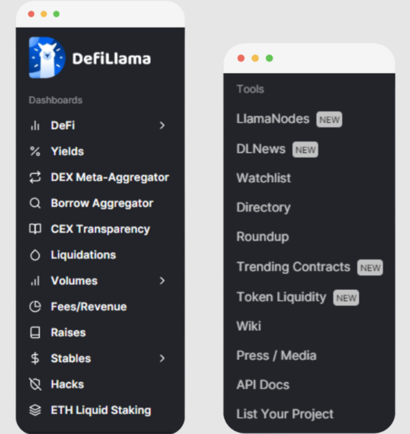defillama menu