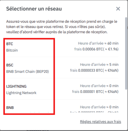 binance réseau retrait
