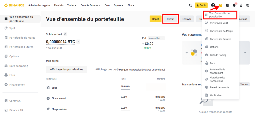 Binance retrait crypto vers portefeuille externe