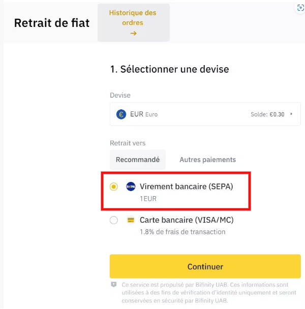 retrait euro sepa binance