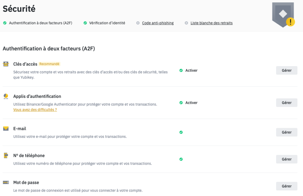 sécuriser son compte binance
