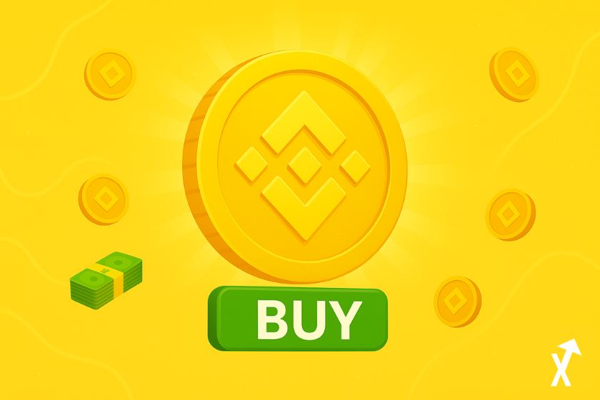 logo bnb jaune sur fond jaune, entouré de liasse billets de banque verte et d'un encadre buy en vert