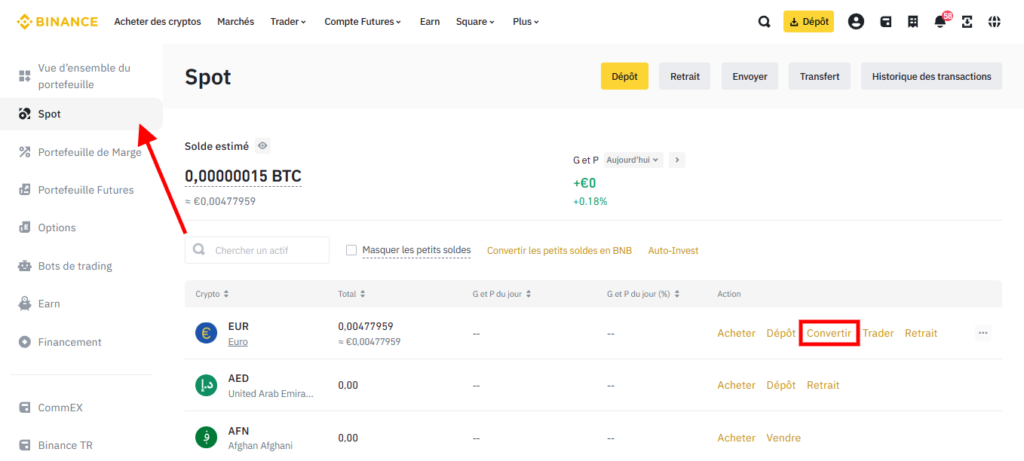 binance convertir crypto en euro