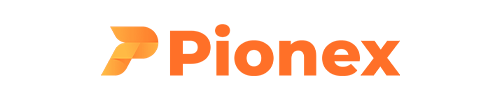 Pionex logo en orange avec son logo sur fond blanc