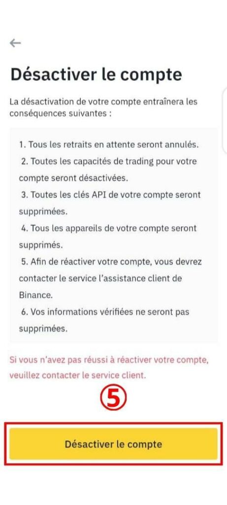 désactiver compte binance guide