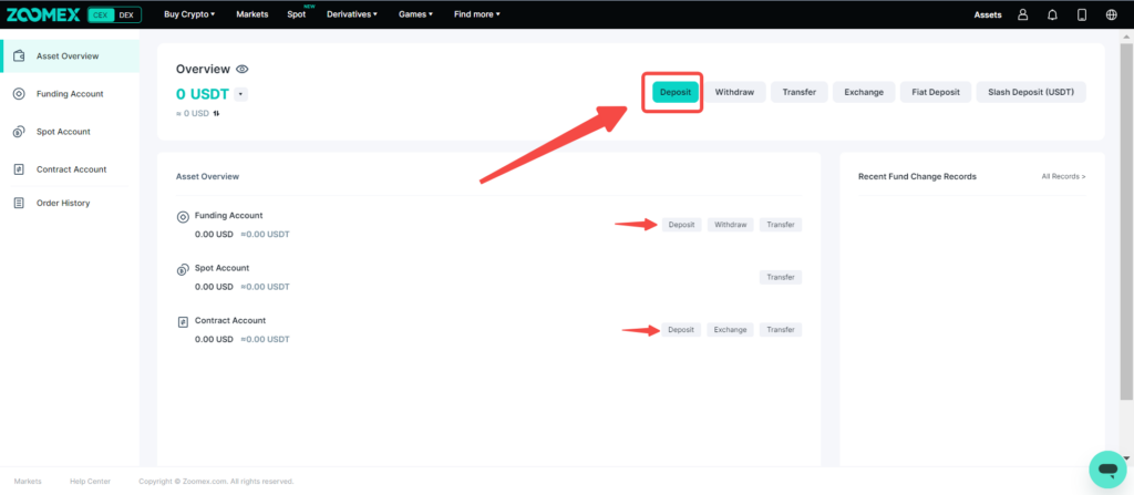 screenshot du premier dépôt sur la plateforme Zoomex
