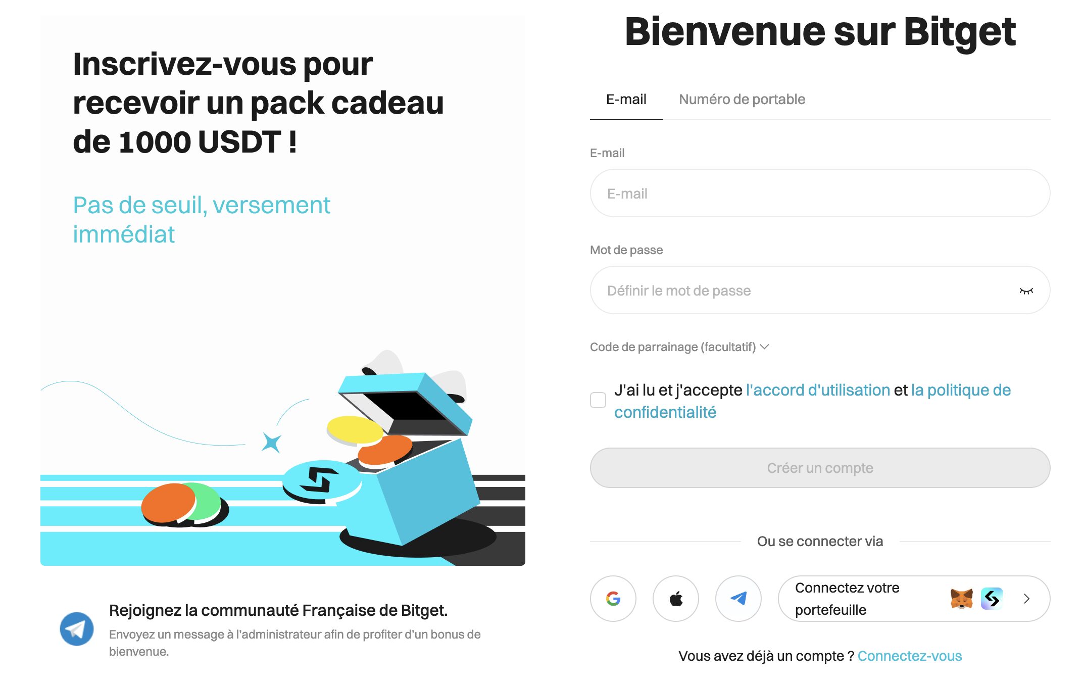 Inscription sur Bitget