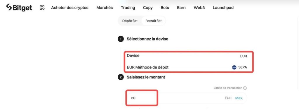 Retraits sur la plateforme