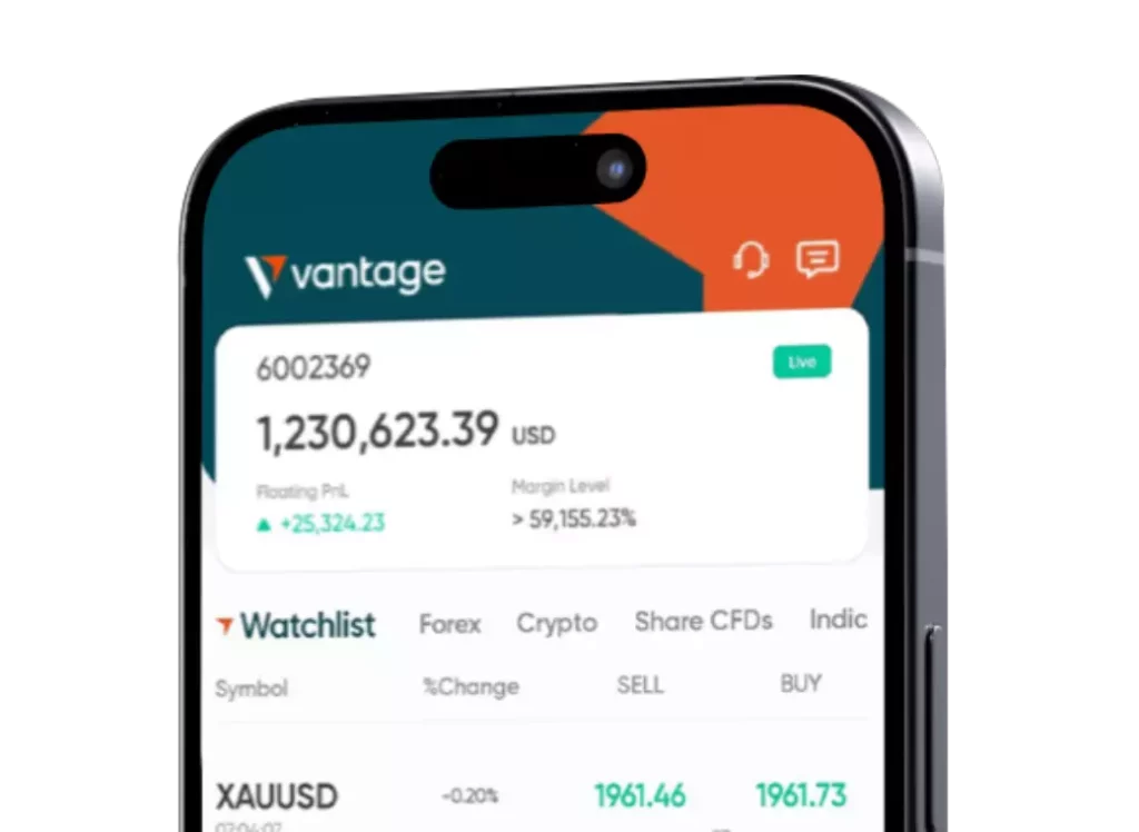 l'application mobile trading Vantage FX
