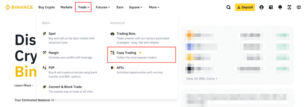 Étape 1 pour le copy-trading sur Binance