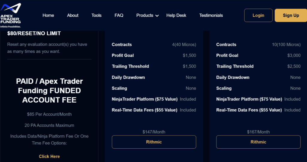 Choisir plan challenge Apex Trader Funding