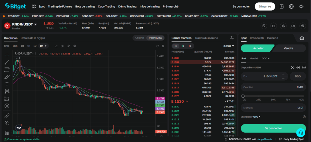 Comment acheter en trading spot sur Bitget la crypto Render