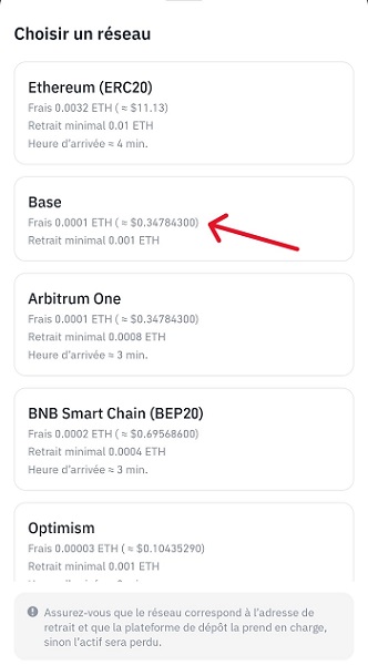 Retrait ETH via le réseau Base
