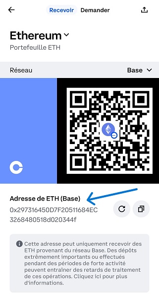 Wallet Coinbase en utilisant le réseau Base