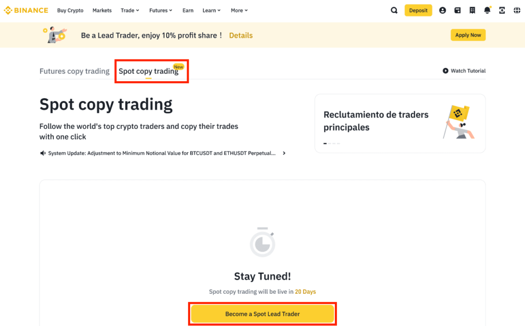 Étape 2 pour le copy-trading sur Binance