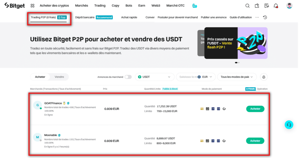 Déposer des fonds par trading P2P