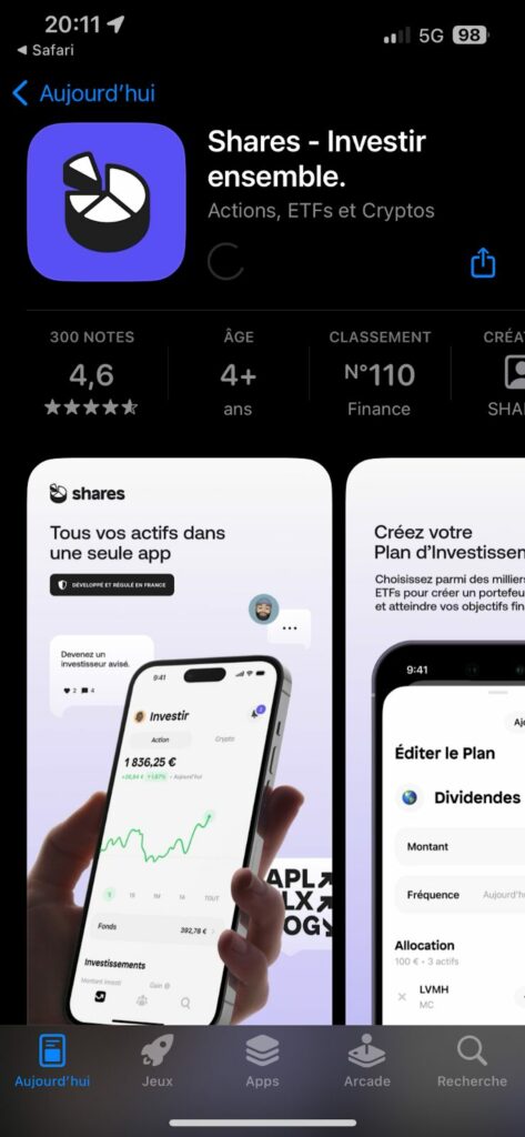 Application Shares.io sur Apple store iOS