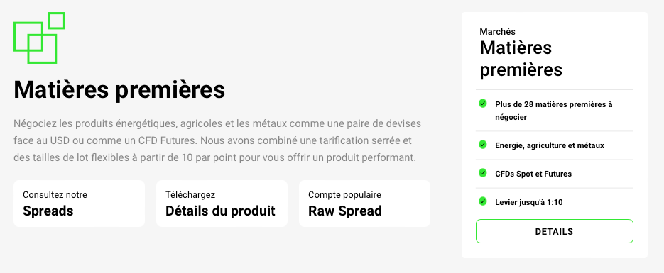 matières premières IC Markets