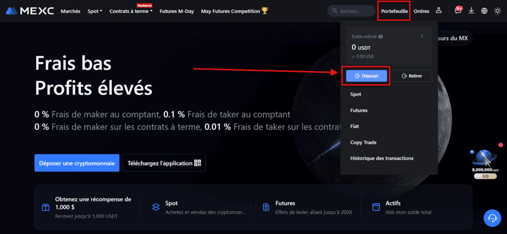 dépôt sur l'exchange crypto mexc tutoriel