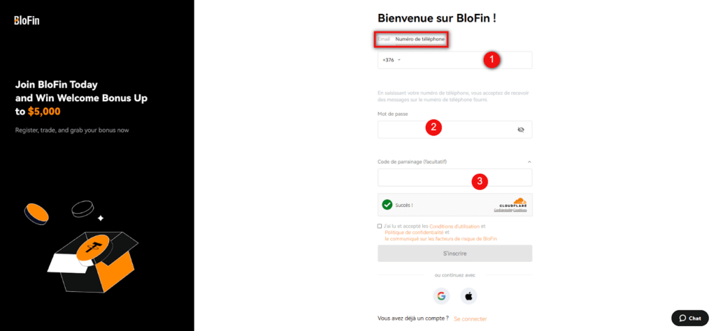 inscription sur BloFin tutoriel