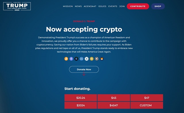 Donald Trump donation cryptomonnaies