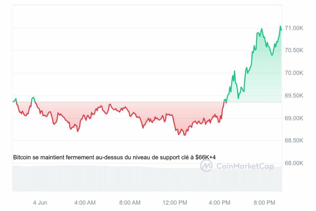 Graphique crypto cours du Bitcoin juin 2024