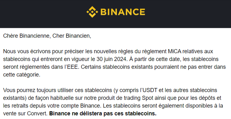 Binance stablecoins loi MiCa