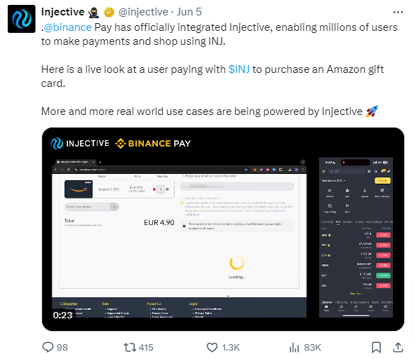 Crypto injective (INJ) sur Binance Pay