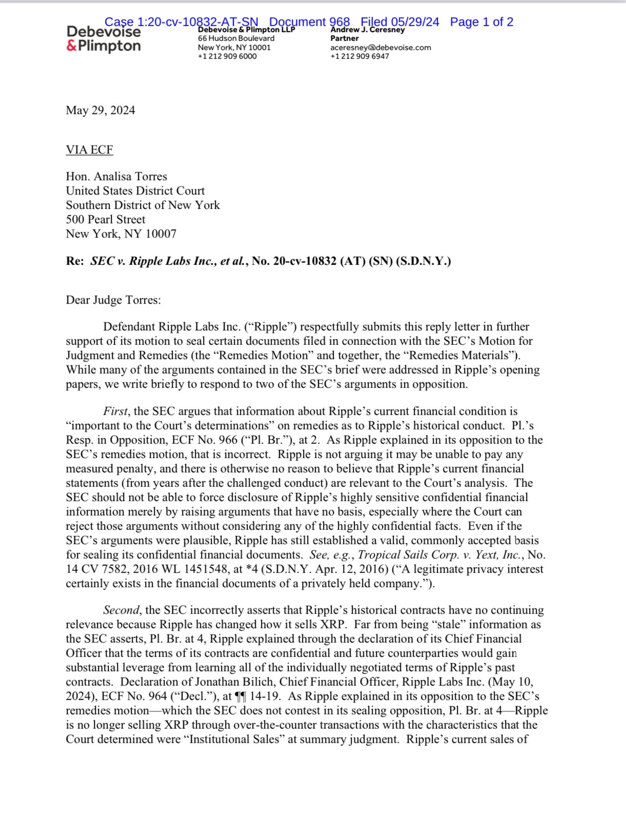 Affaire Ripple (XRP) VS SEC