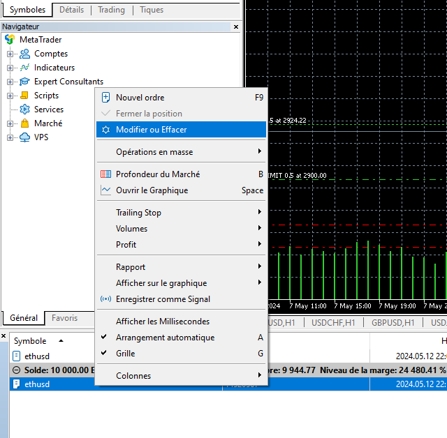 comment modifier ordre MT4