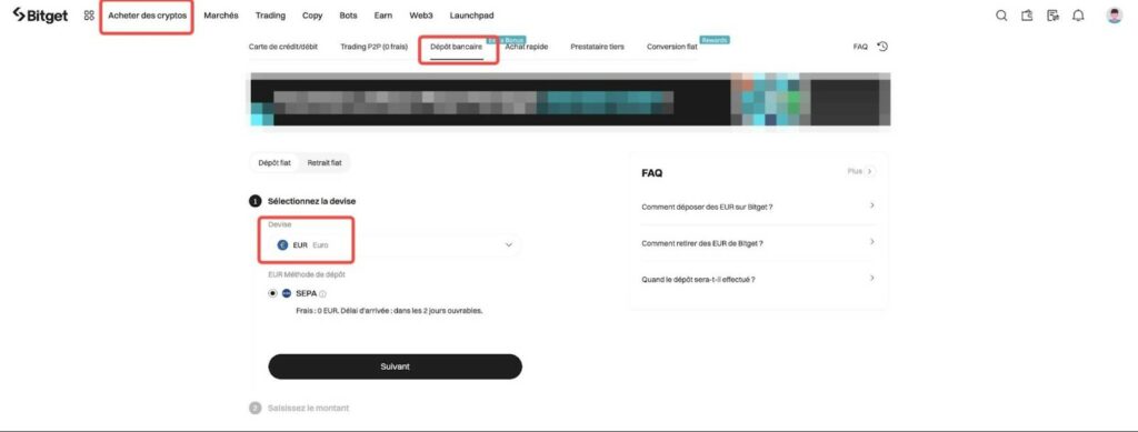 Dépôt de fonds Bitget