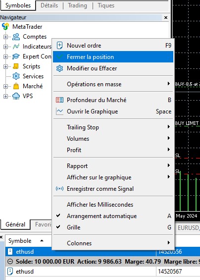 Fermer position MT4