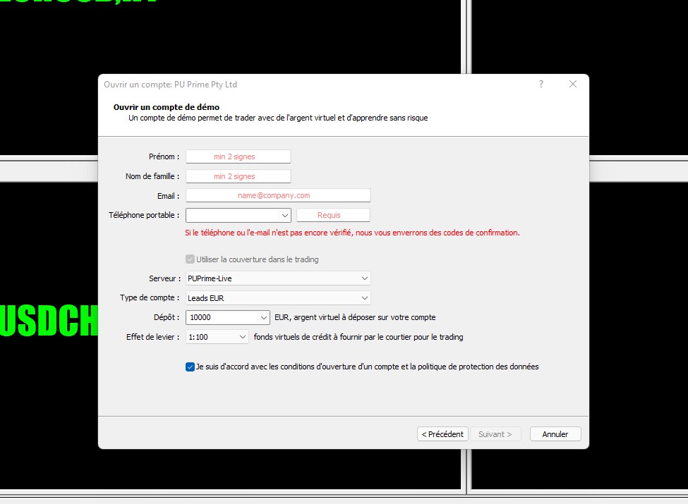 formulaire inscription Metatrader 4 étape 2