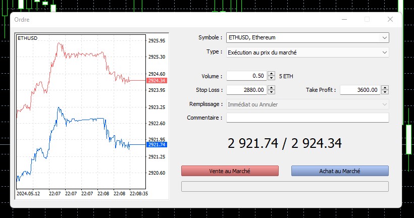 placer un ordre sur MT4 étape 3