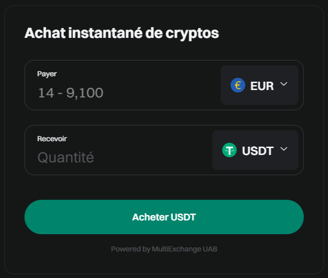 Achat USDT sur Bitget