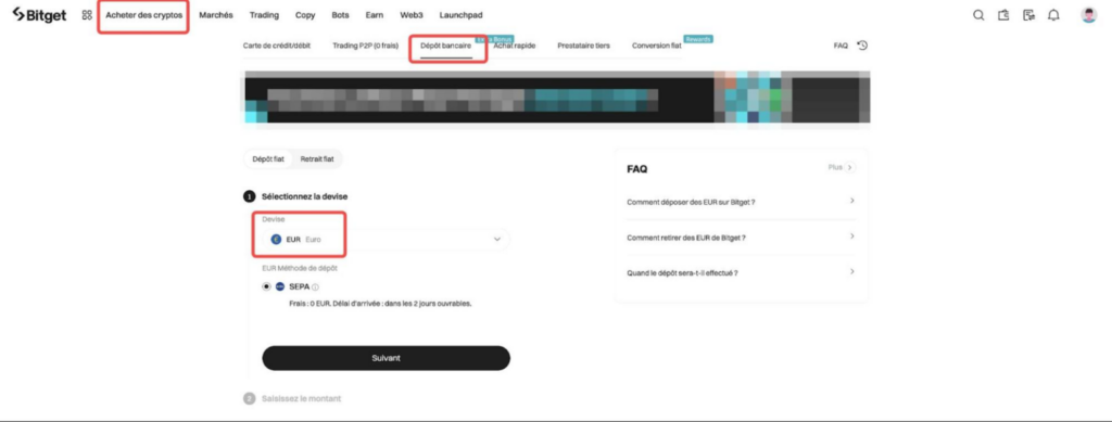 dépôt de fonds pour trader sur Bitget