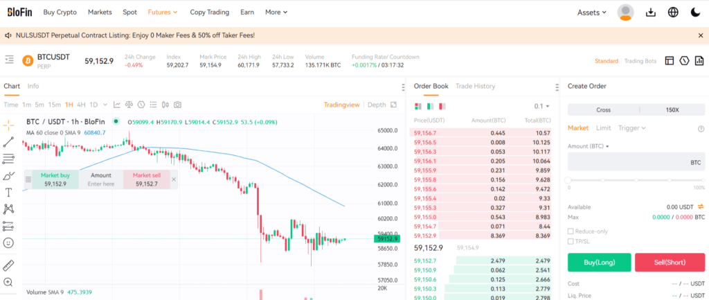 Interface Trading Futures avec BloFin